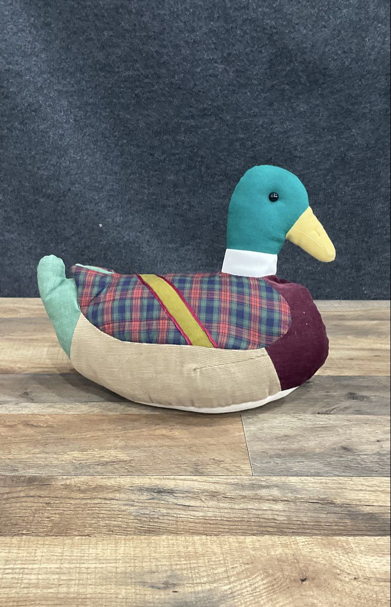 Mallard Duck Plush Patchwork Fabric Figurine Corduroy Plaid 14 Inch