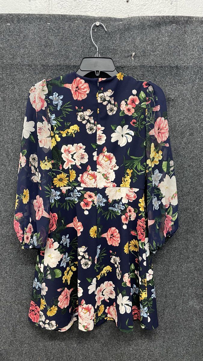 Vince Camuto Women's Navy Floral Chiffon Sleeve Fit & Flare Dress Size 4