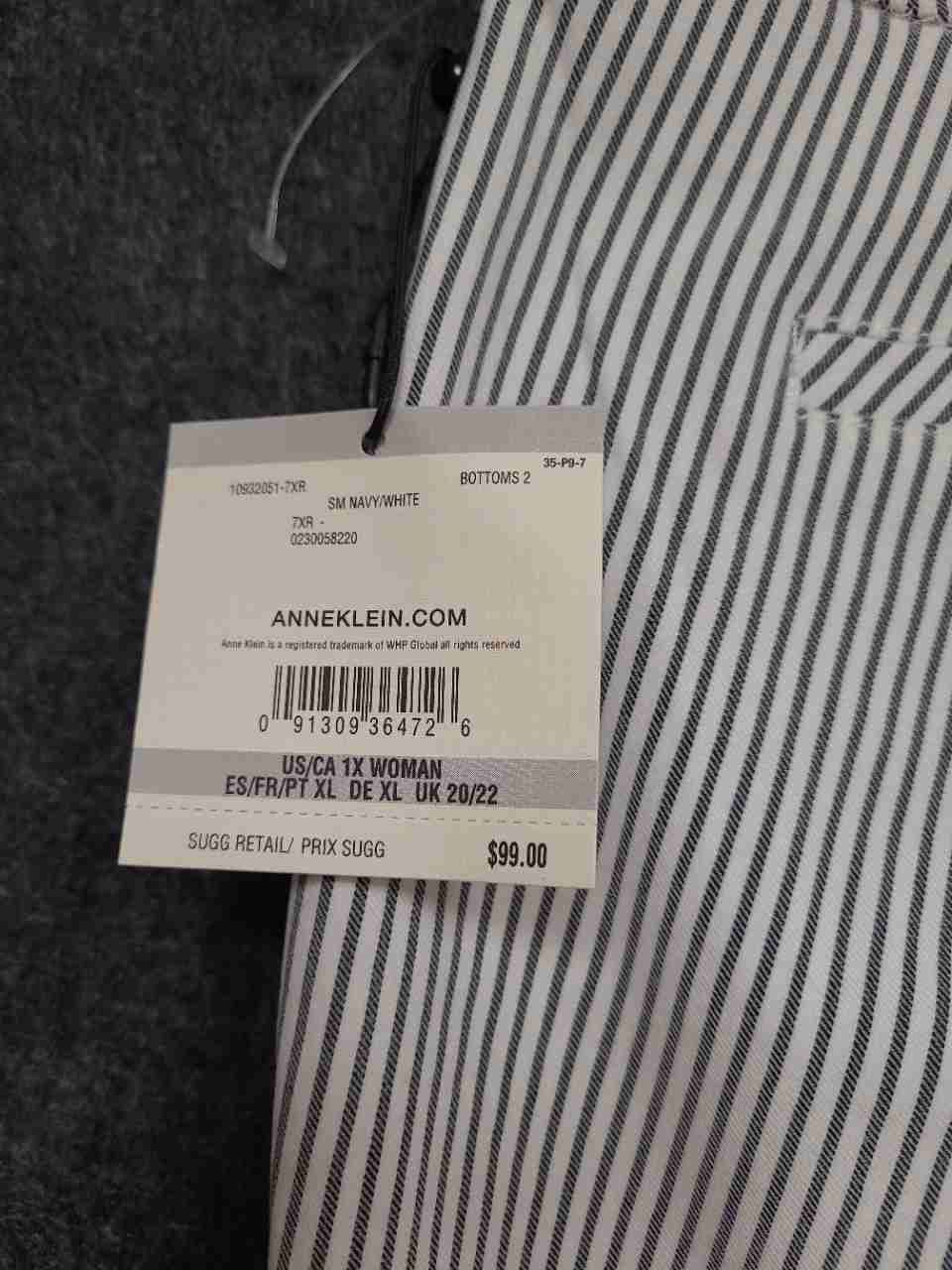 Anne Klein Women's Navy White Striped Slim Ankle Pants Stretch Sz 1X NWT