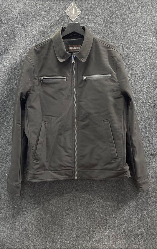 Michael Kors Women's Black Softshell Racer Jacket Full Zip Point Collar Size M