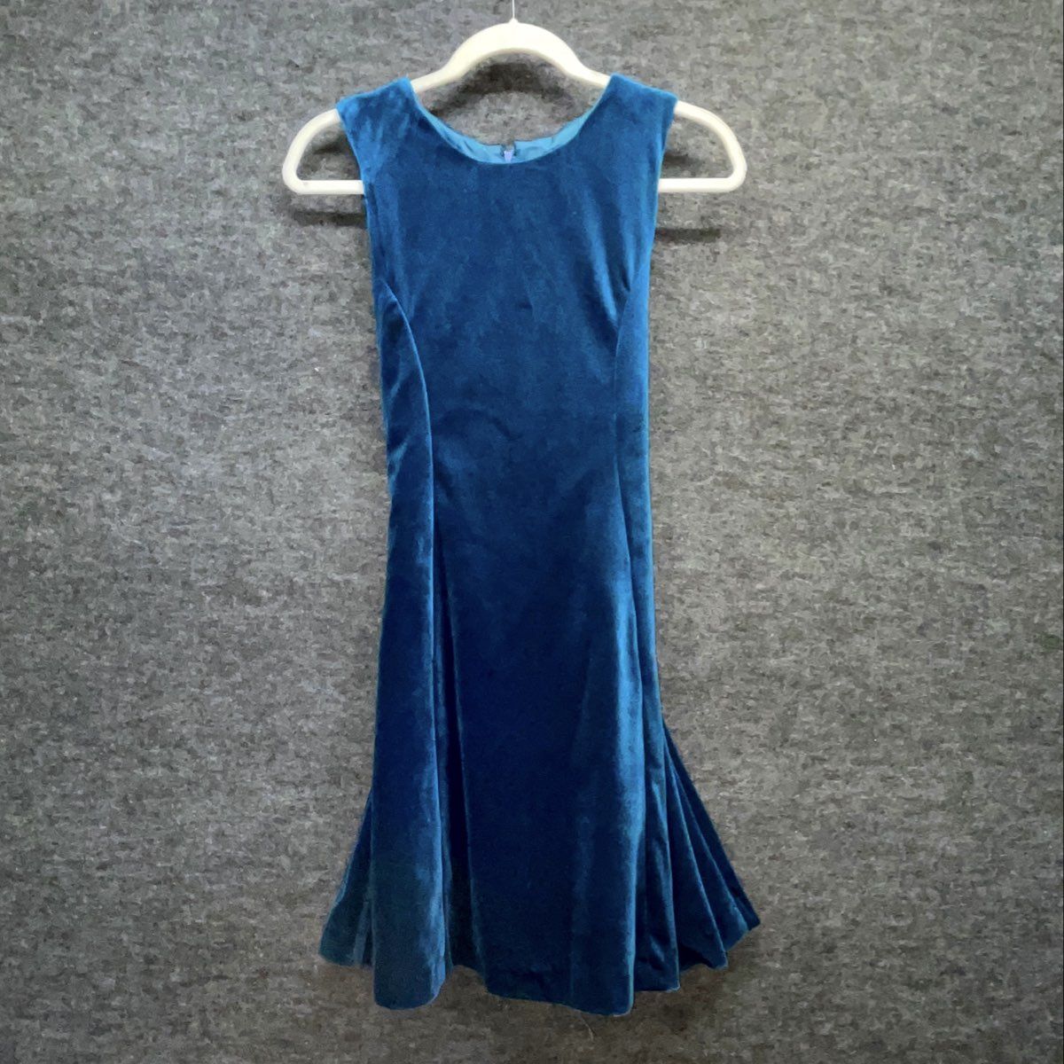 Vintage Y2K Girls Teal Blue Velvet Sleeveless Fit & Flare Dress Tie Waist