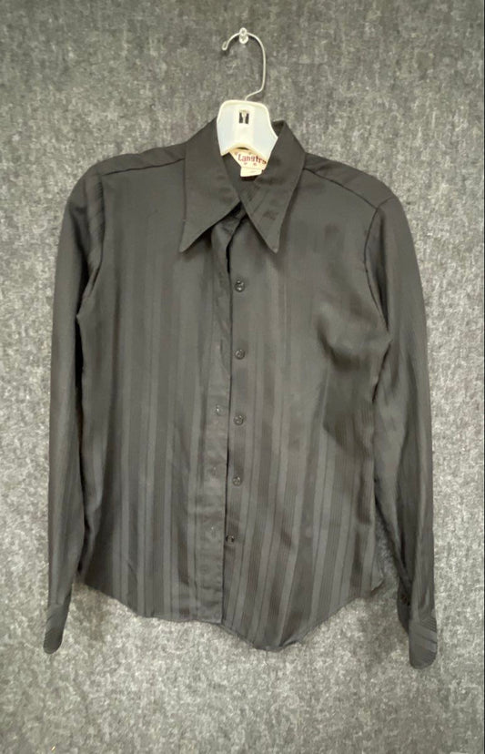 Vintage 70s Langtry Women's Black Shadow Stripe Button Front Blouse Sz 9/10