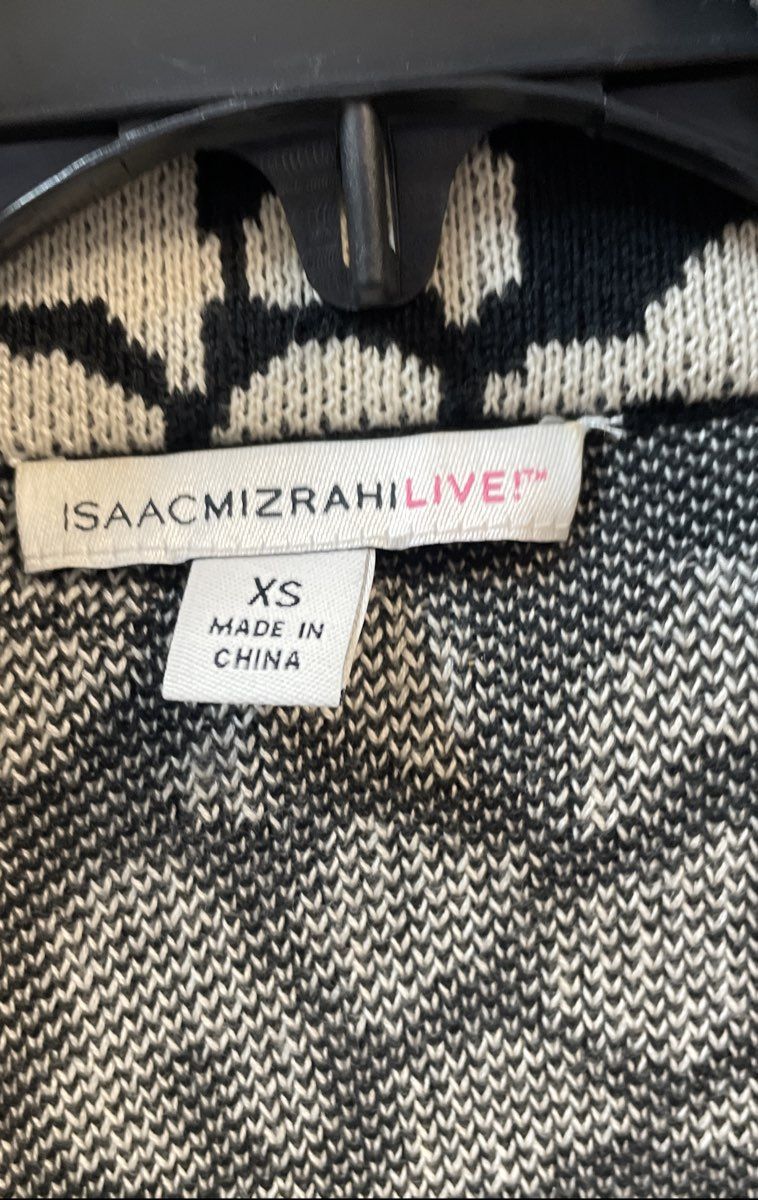 Isaac Mizrahi Live! Women's Black White Floral Cotton Cardigan Sweater Sz XS