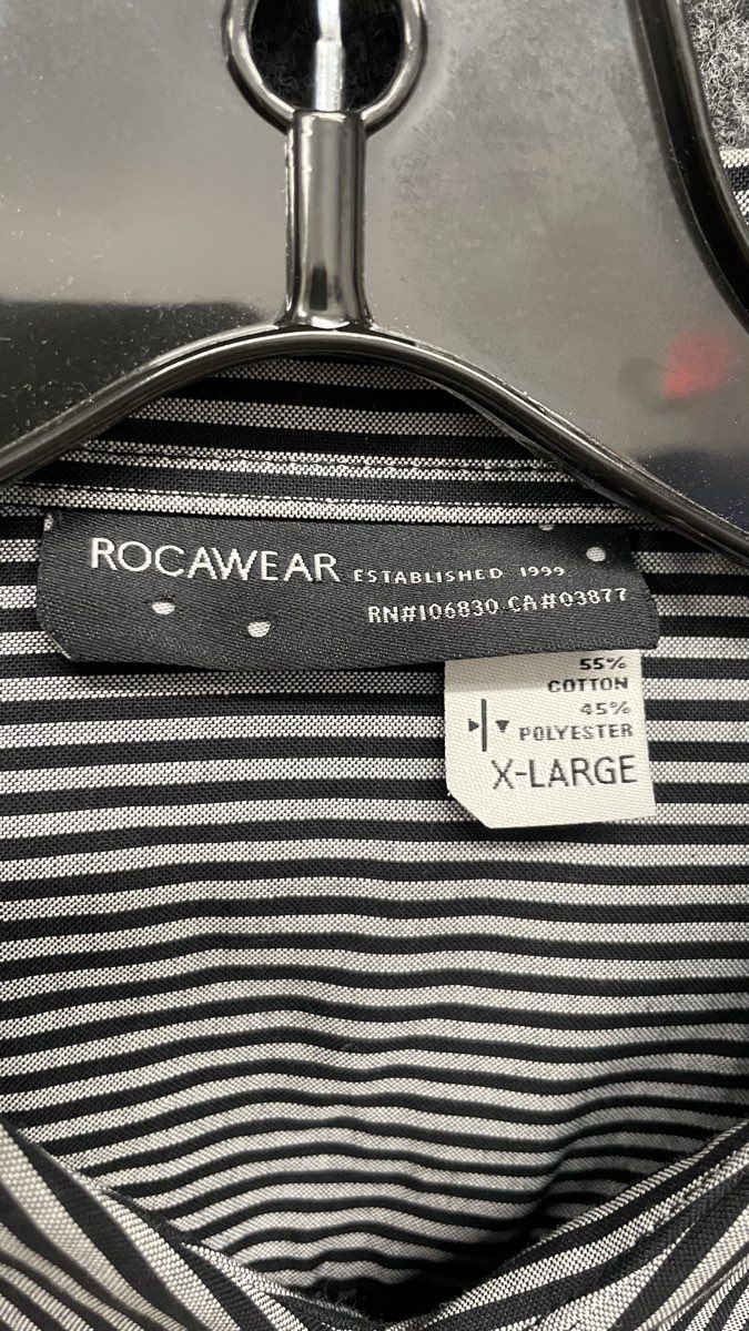 Rocawear Men's Vintage Y2K Black White Striped RCWR Big Logo Button Up Shirt XL