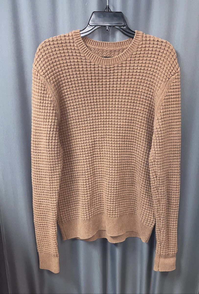 AllSaints Men's Brown Torre Crew Cotton Textured Waffle Knit Sweater Sz S