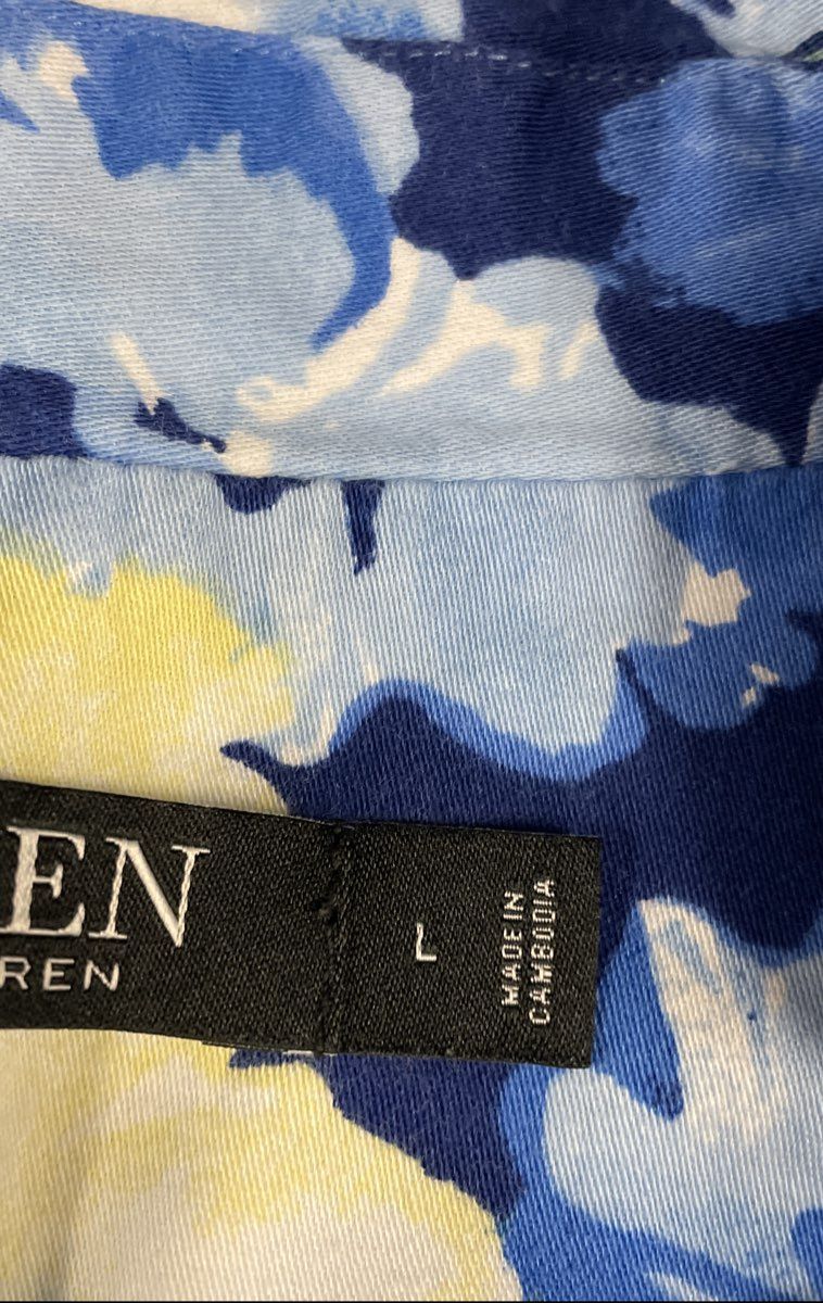 Lauren Ralph Lauren Women's Blue Floral Button Down Pajama Top Sleepwear Sz L