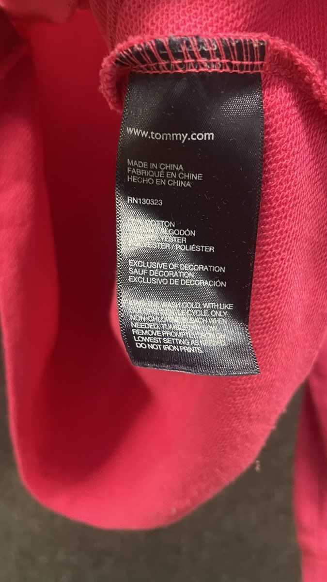 Tommy Hilfiger Women's Pink Colorblock Logo Graphic Raw Hem Sweatshirt Size L