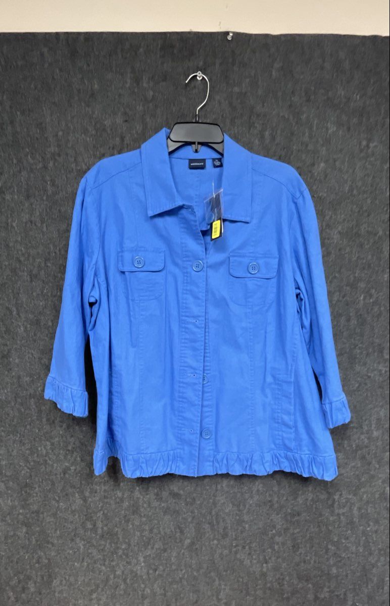 Westbound Women's Blue Linen Blend Ruffle Hem Button Front Shirt Jacket NWT XL