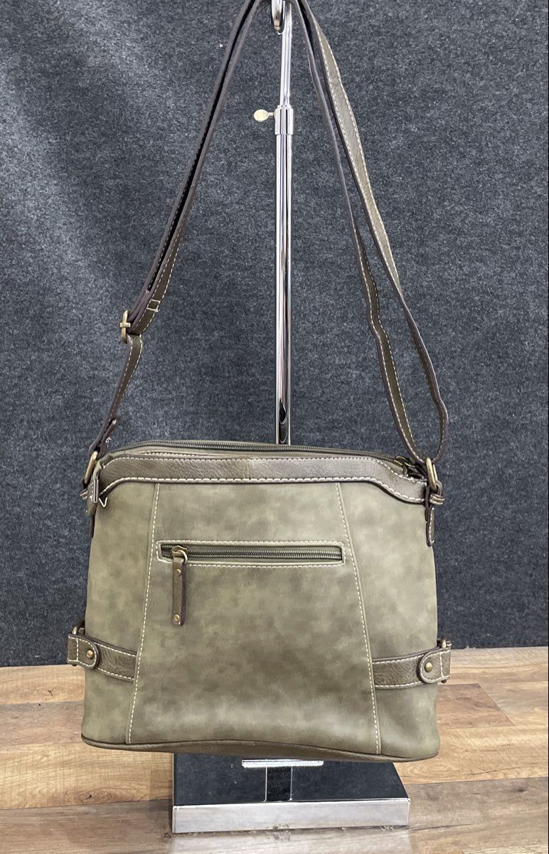 b.o.c. Olive Green Leather Crossbody Bag Whipstitch Detail Adjustable Strap