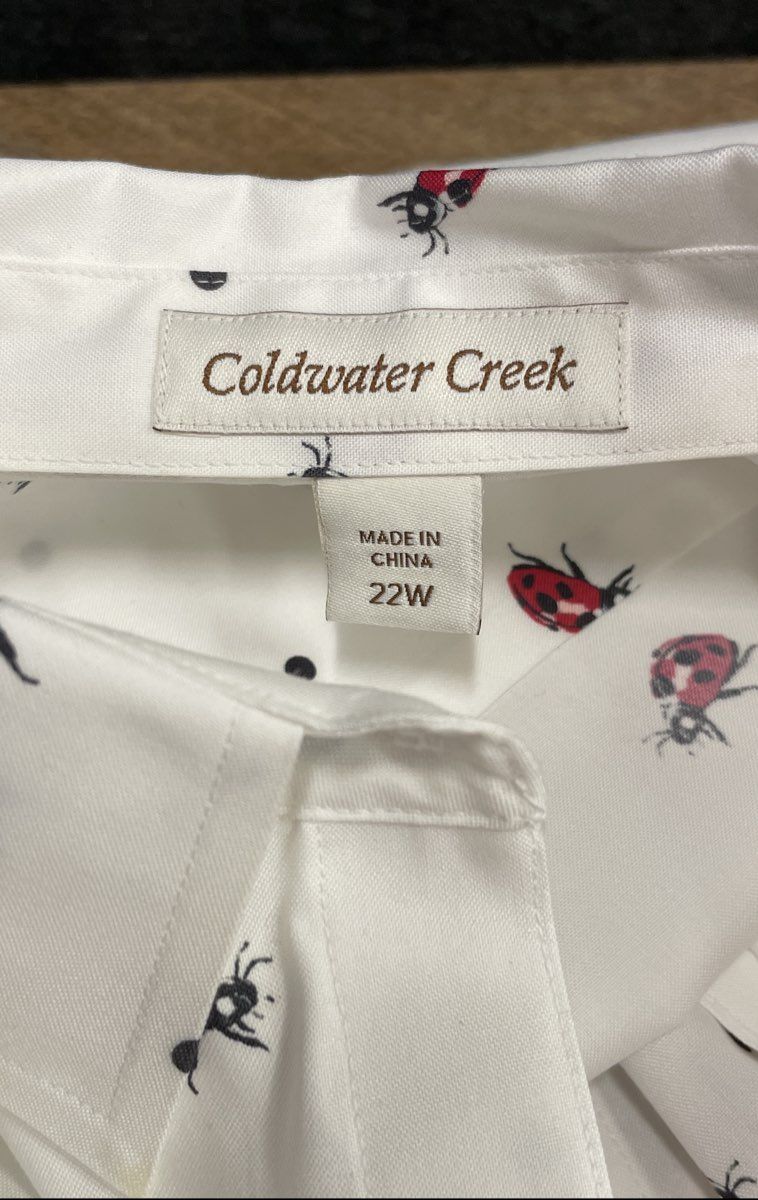 Coldwater Creek Women's White Ladybug Polka Dot Cotton Button Down Shirt Sz 22W