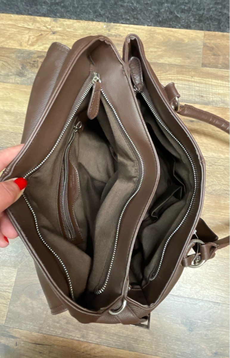 Kristy K Brown Pebbled Leather Satchel Shoulder Bag Silver Hardware