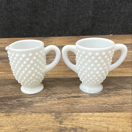 Vintage Fenton Hobnail Creamer & Sugar Milk Glass