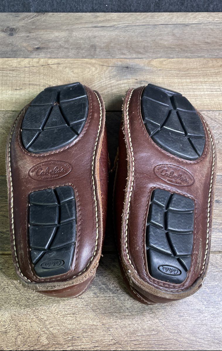 Cabela's Shearling Lined Brown Leather Tassel Moccasin Slippers Men's Size 10D