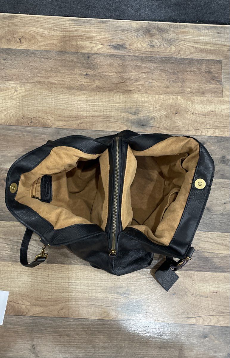 American Leather Co Black Pebbled Leather Triple Entry Hobo Shoulder Bag