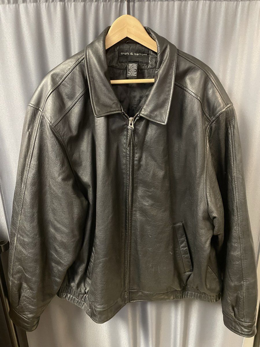 Croft & Barrow Men's Black Genuine Leather Full Zip Quilted Jacket Sz XXL
