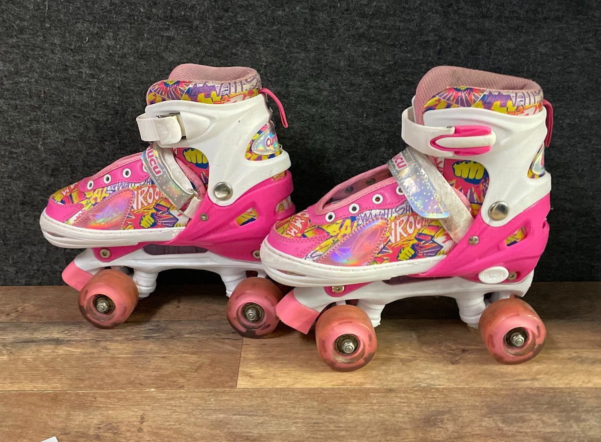 Cunmucu Girls Pink Pop Art Light Up Adjustable Quad Roller Skates Youth Size