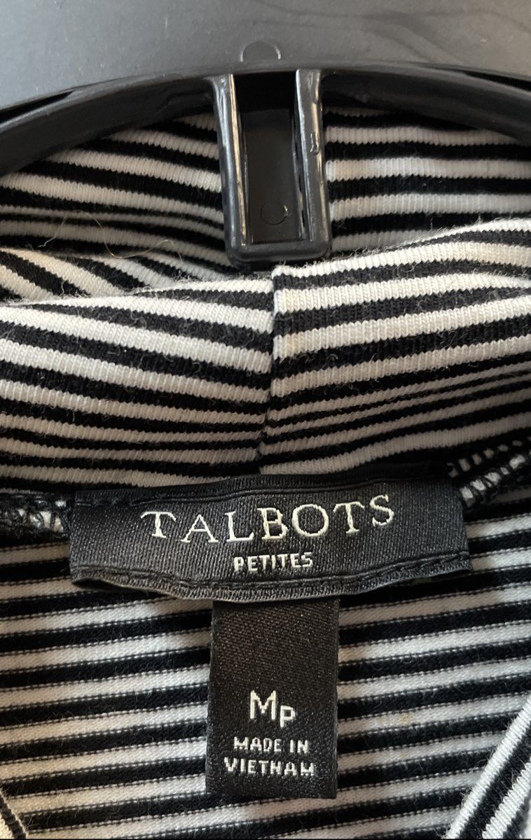 Talbots Women's Black White Striped Turtleneck Shirt Long Sleeve Sz PM NWT