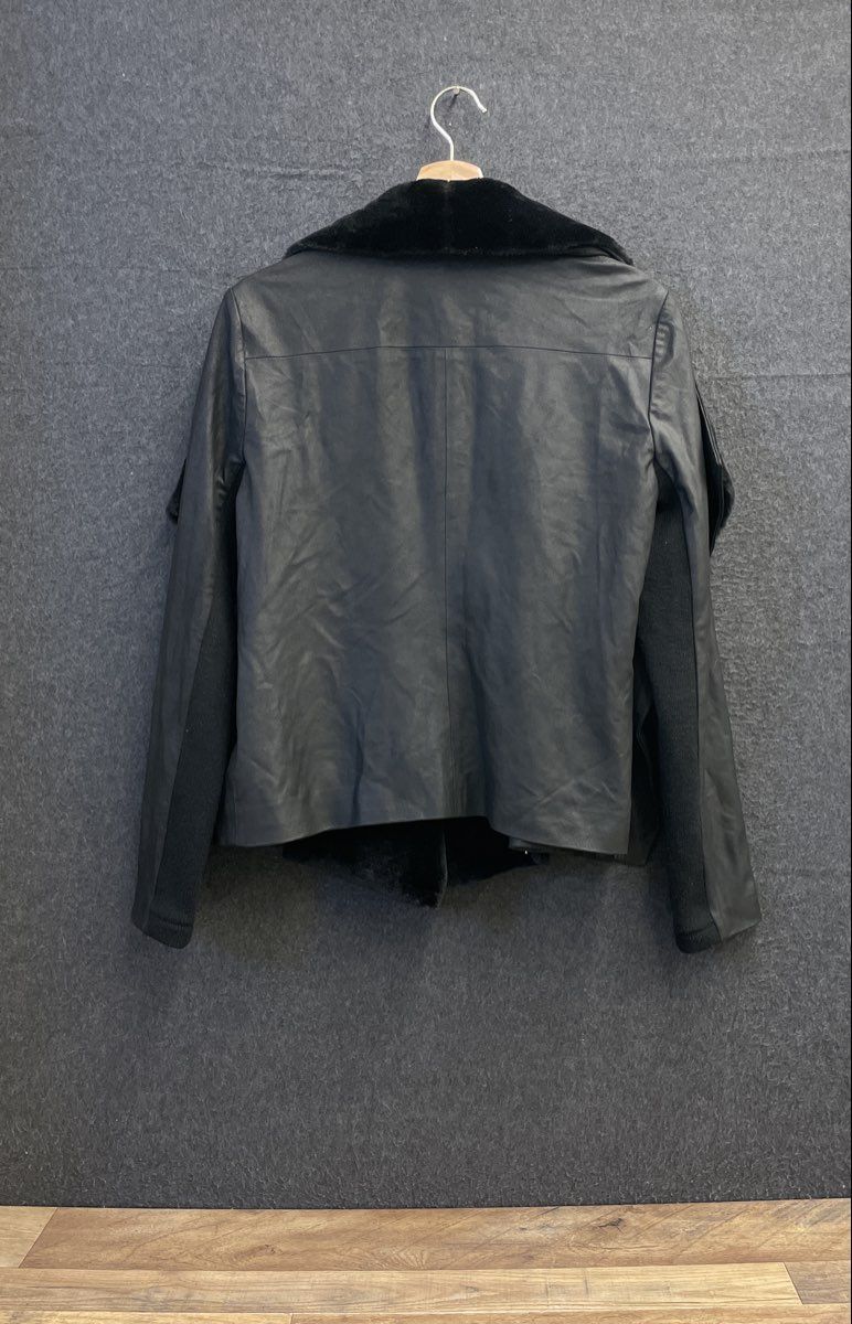 BB Dakota Women's Black Leather Drape Front Jacket Faux Fur Collar Sz M NWT