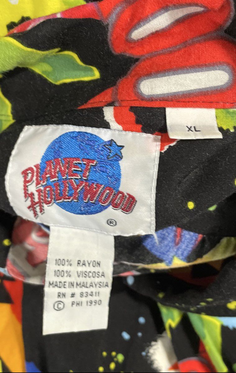 Vintage 90s Planet Hollywood Men's All Over Print Space Shark Rayon Shirt Sz XL