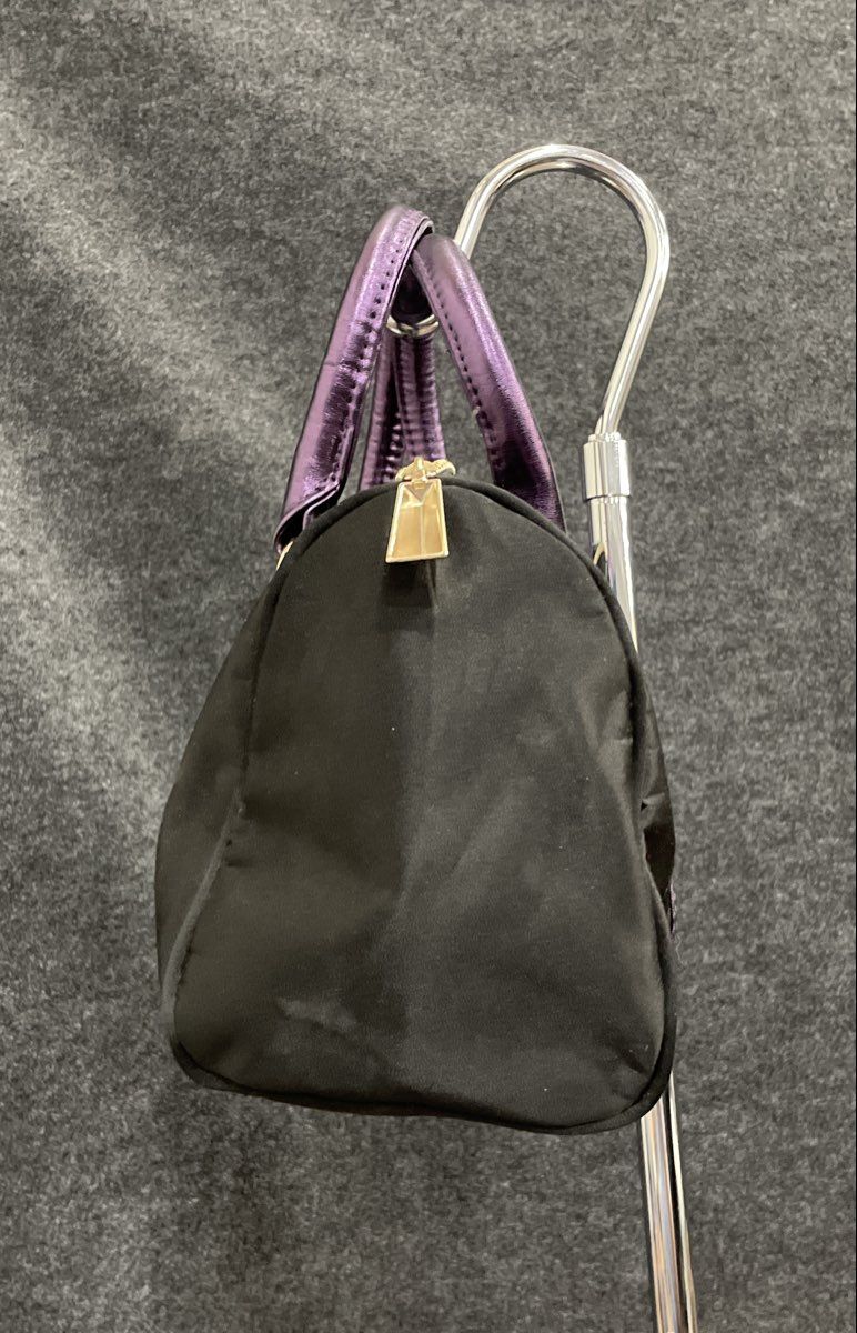Victoria's Secret Black Purple Glitter Metallic Trim Fabric Satchel Handbag
