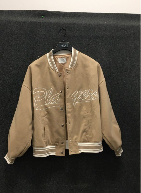rue21 Women's Tan Varsity Bomber Jacket Embroidered Players Size L