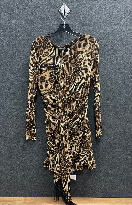 Fashion Nova Women's Reese Rhinestone Mesh Mini Dress Leopard Brown Sz XL NWT