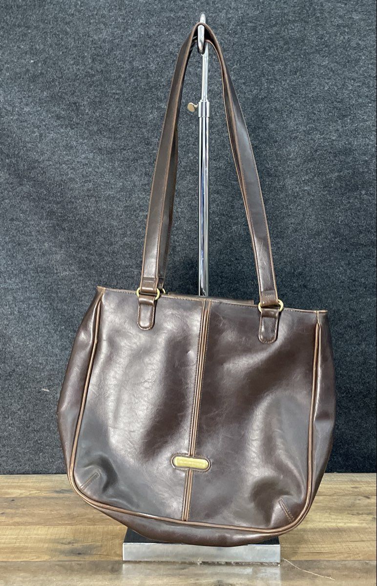 Vintage Liz Claiborne Brown Leather Tote Shoulder Bag Gold Hardware