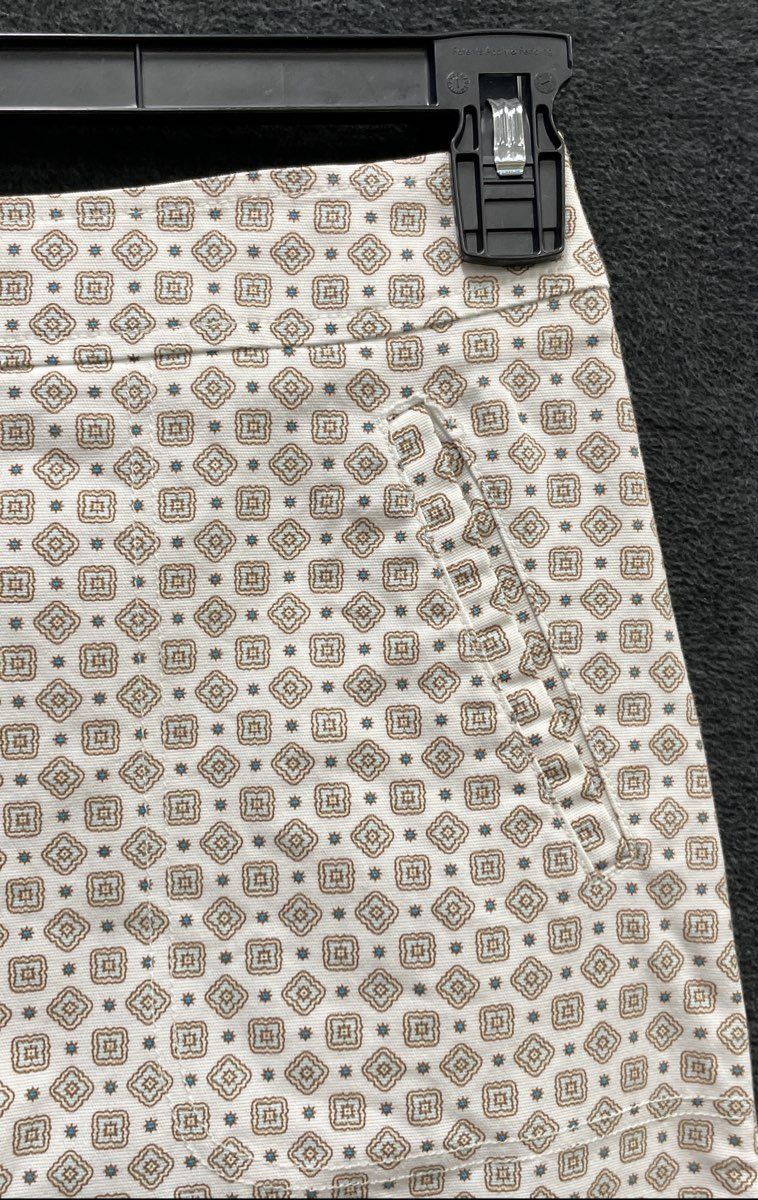 J. McLaughlin Women's White Tan Blue Geometric Medallion A-Line Skirt Sz 2