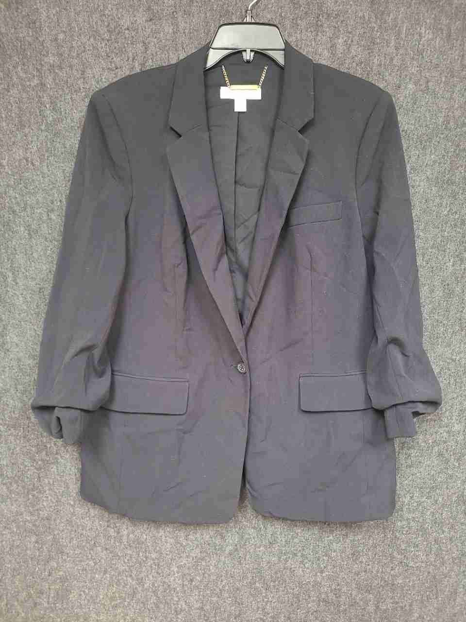 Michael Kors Women's Black Ruched Sleeve Single Button Blazer Sz 16