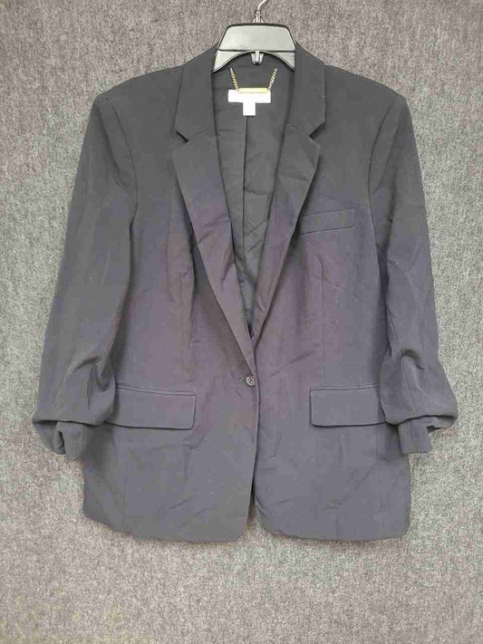 Michael Kors Women's Black Ruched Sleeve Single Button Blazer Sz 16