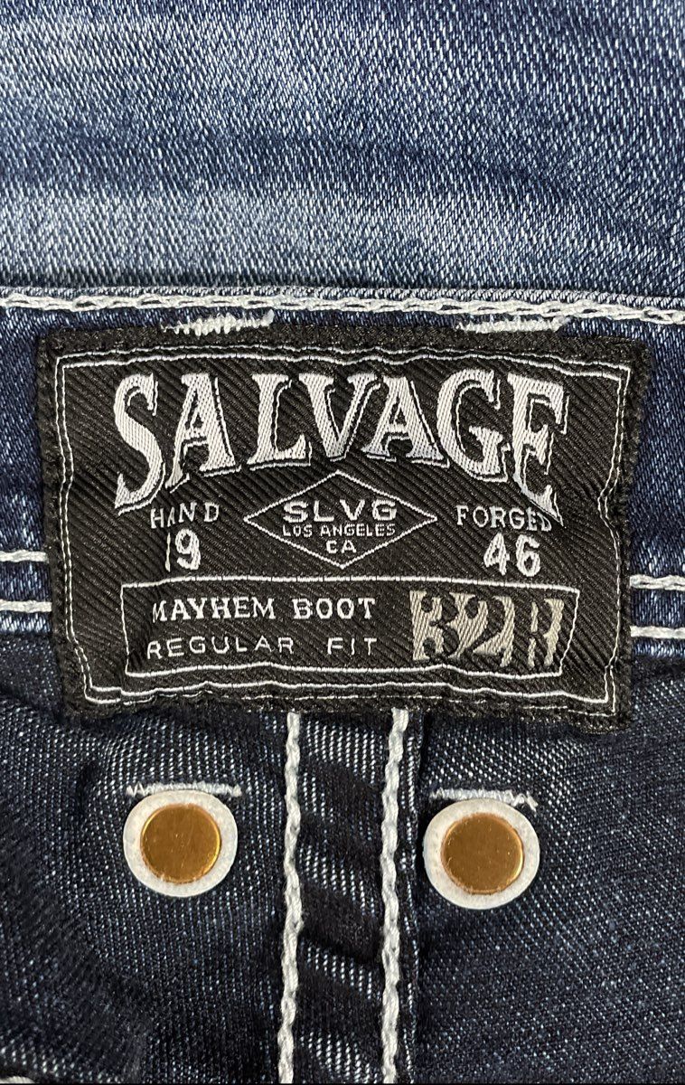 Salvage Men's Mayhem Boot Regular Fit Blue Jeans Whiskered Buckle Exclusive Sz S
