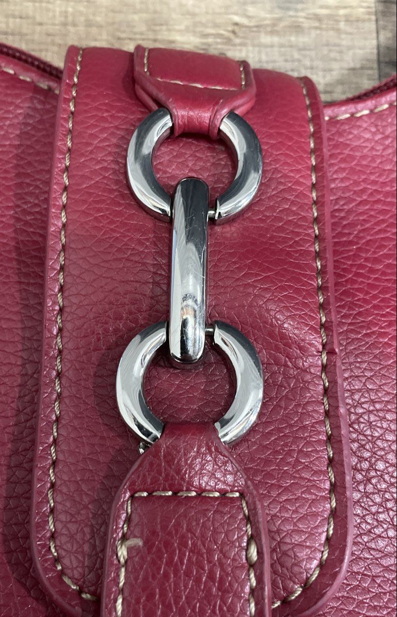 Croft & Barrow Red Leather Shoulder Bag Handbag Silver Hardware