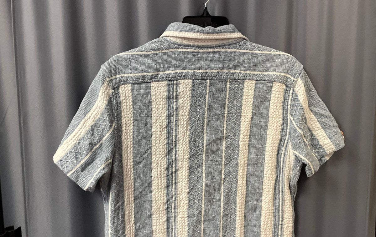 Ben Sherman Men's Blue White Textured Knit Vertical Stripe Button Up Shirt Sz M