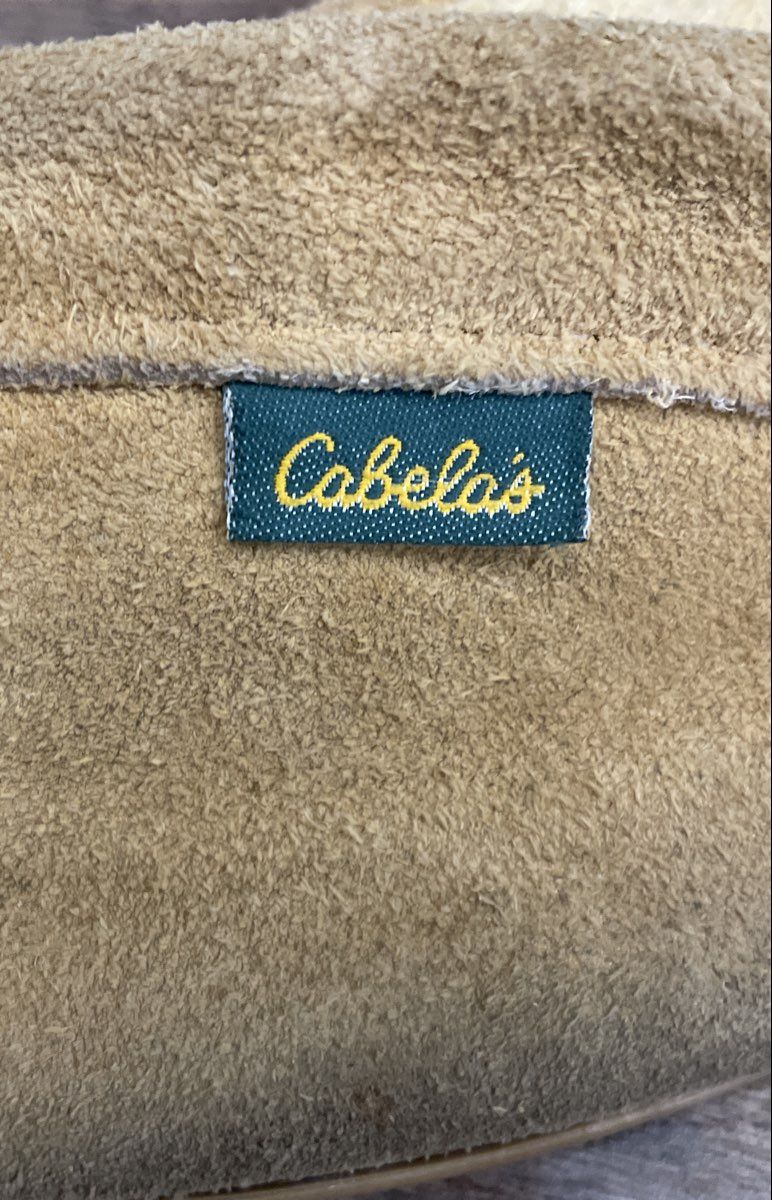 Vintage Cabela's Suede Moccasin Slippers Tan Brown Made in USA Size 7