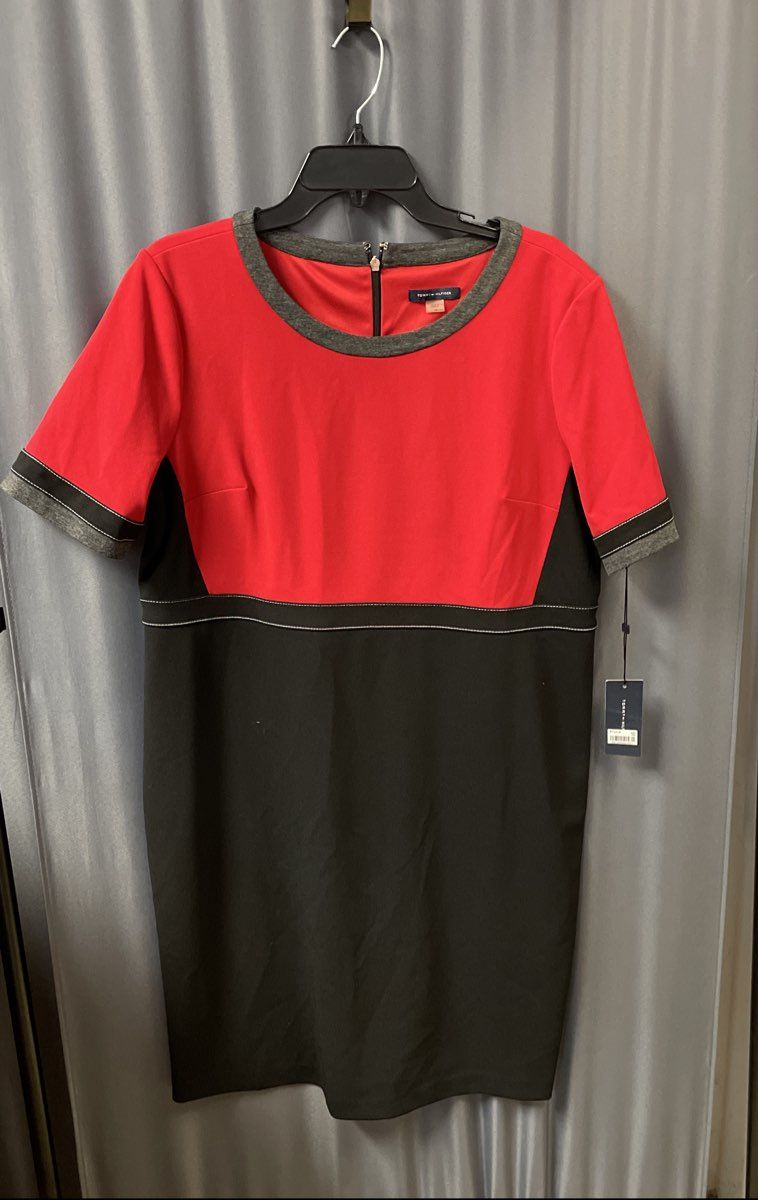 Tommy Hilfiger Women's Red Black Colorblock Sheath Dress Contrast Stitch NWT 18