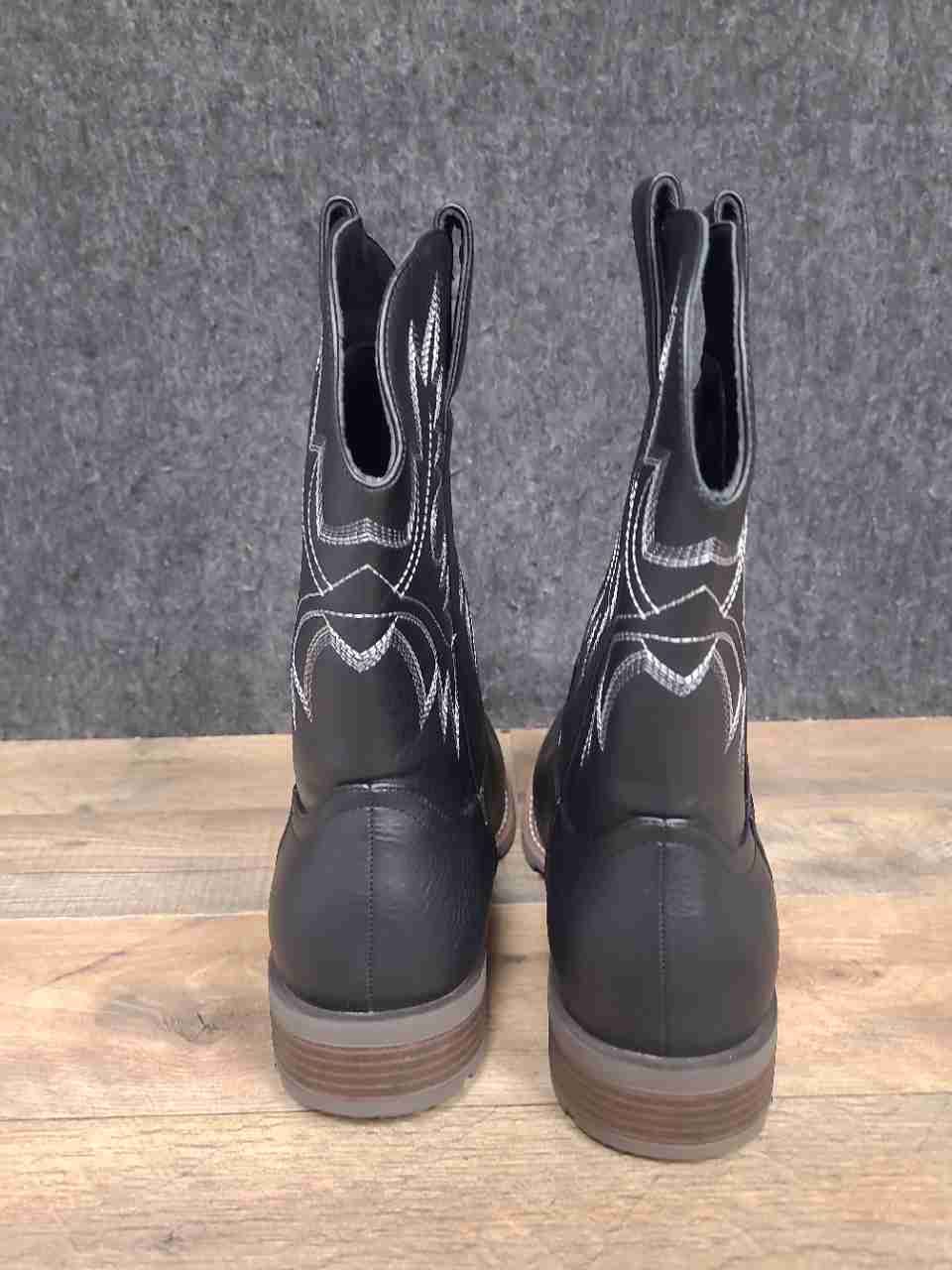 Black Square Toe Western Cowboy Boots Contrast Stitching Men's Size 11