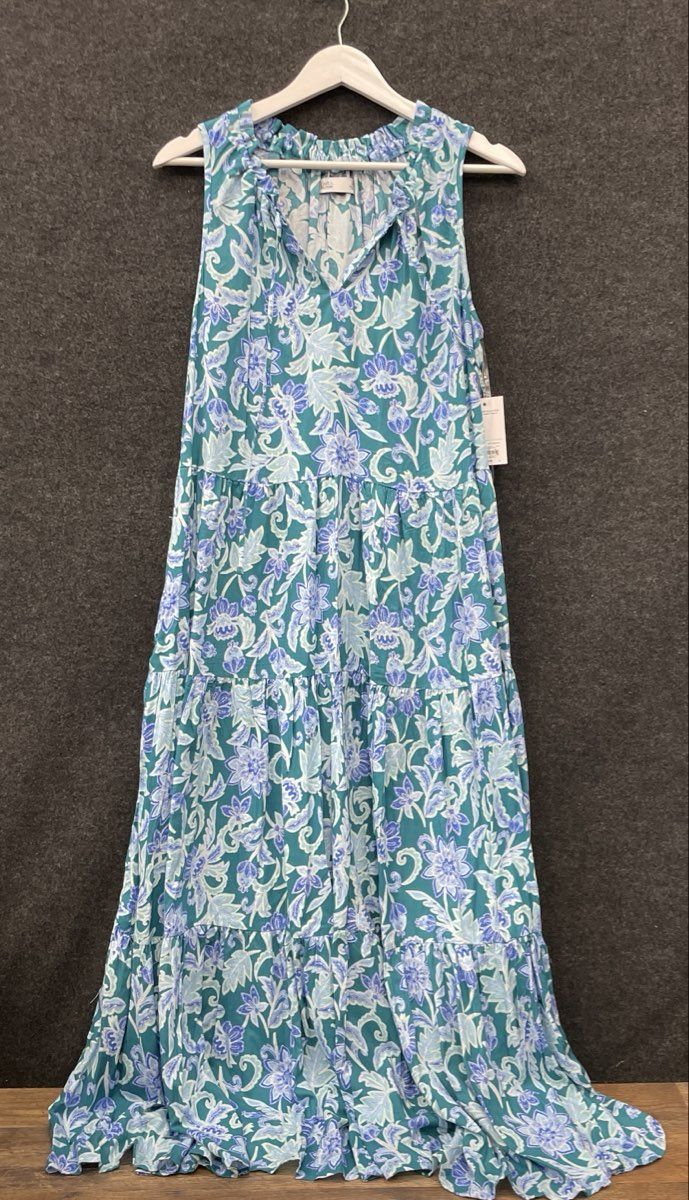 Croft & Barrow Women's Sleeveless Maxi Dress Teal Blue Tiered Floral Sz M NWT