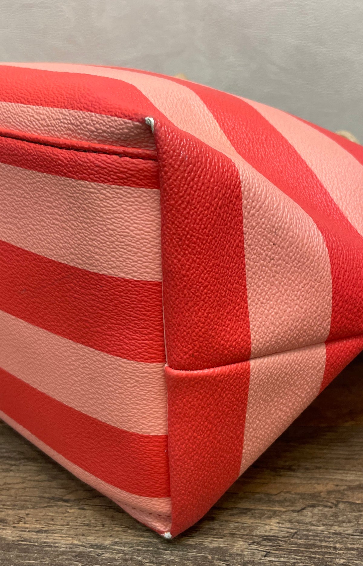 Kate Spade Red Pink Striped Pebbled Leather Tote Handbag Medium Shoulder Bag