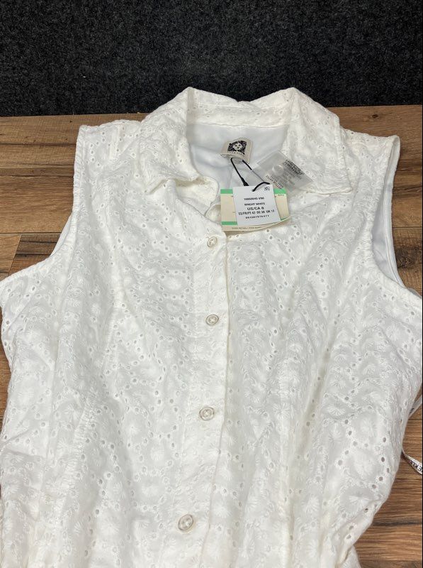 Anne Klein Women's Bright White Eyelet Sleeveless Button Front Shirt Dress NWT 8