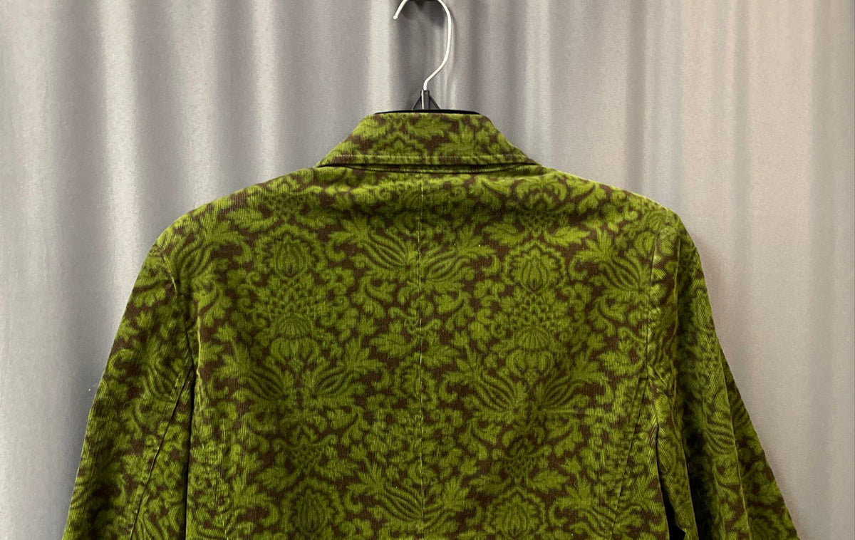 Talbots Women's Green Brown Damask Floral Corduroy Jacket Blazer Sz 6