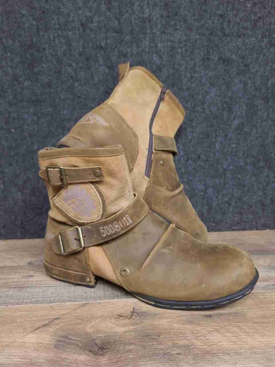 Otto 5008-1 Brown Leather Suede Side Zip Ankle Biker Boots Size 10