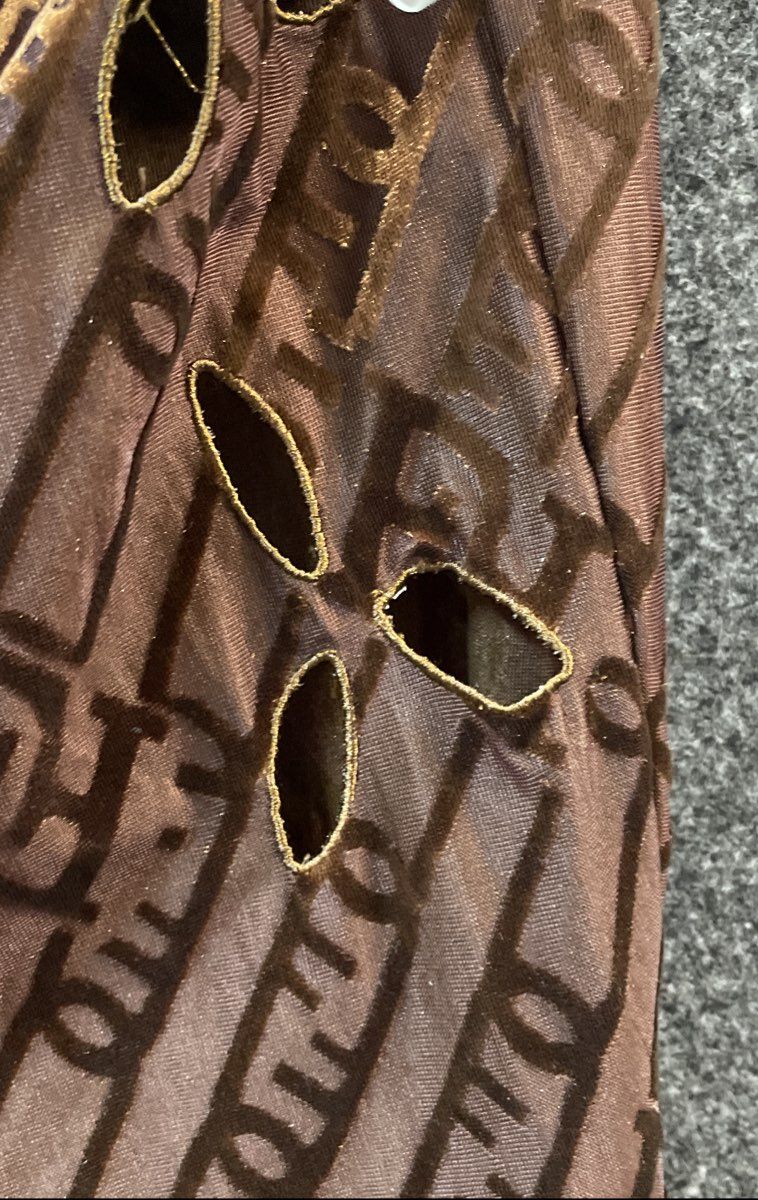 Fashion Nova Women's Brown Flocked Logo Mesh Cut Out Side Pants Sz L