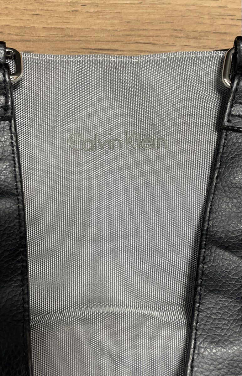 Calvin Klein Gray Black Tote Bag Dual Handle Faux Leather Trim Shopper
