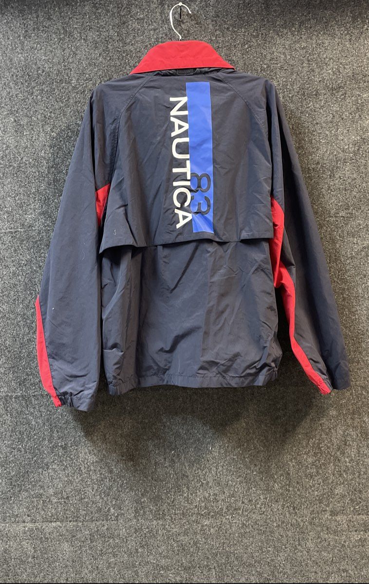 Nautica Men's Navy Blue Full Zip Windbreaker Jacket 83 Graphic Sz L