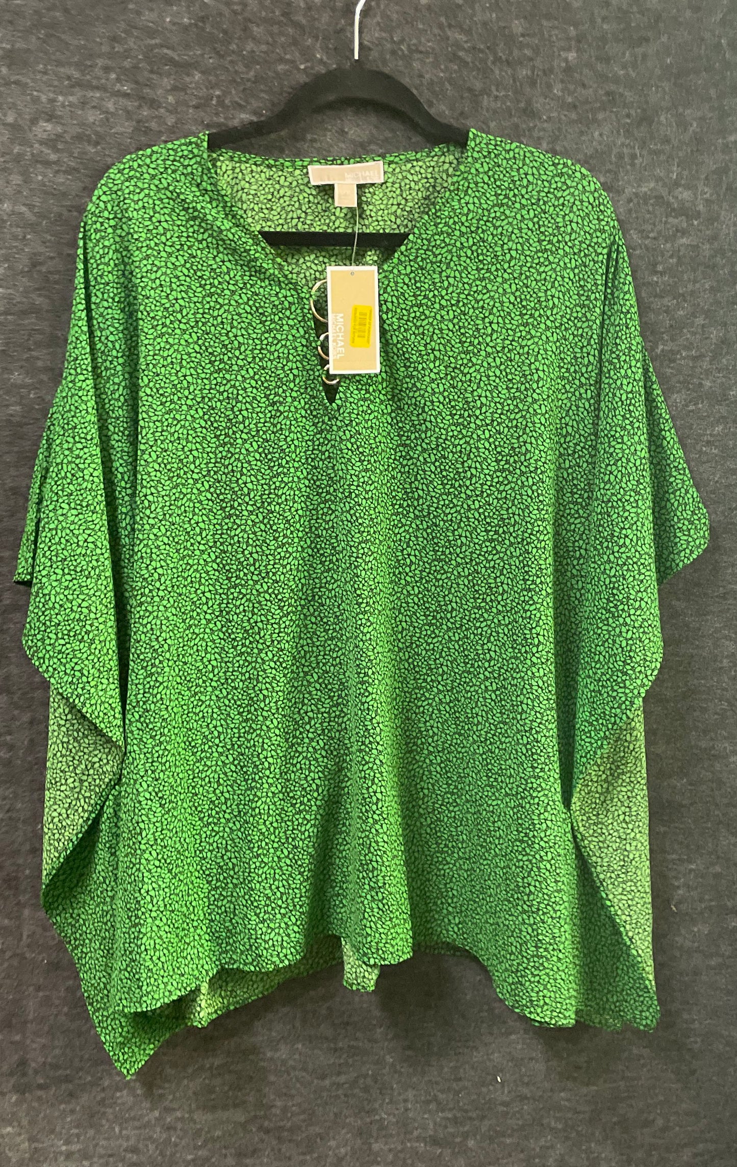 Michael Kors Women's Green Black Pebble Print Blouse Tunic Gold Ring NWT L/XL