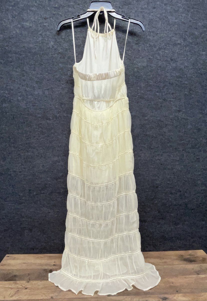 Sincerely Jules Women's Jules Tiered Ruffle Halter Maxi Dress Cream Size S NWT