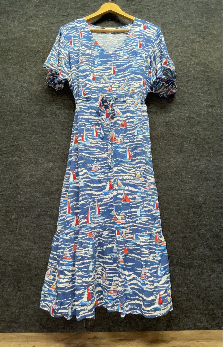 Stitch by Chenault Women's Blue Nautical Sailboat Print Rayon Tie Waist Midi XL