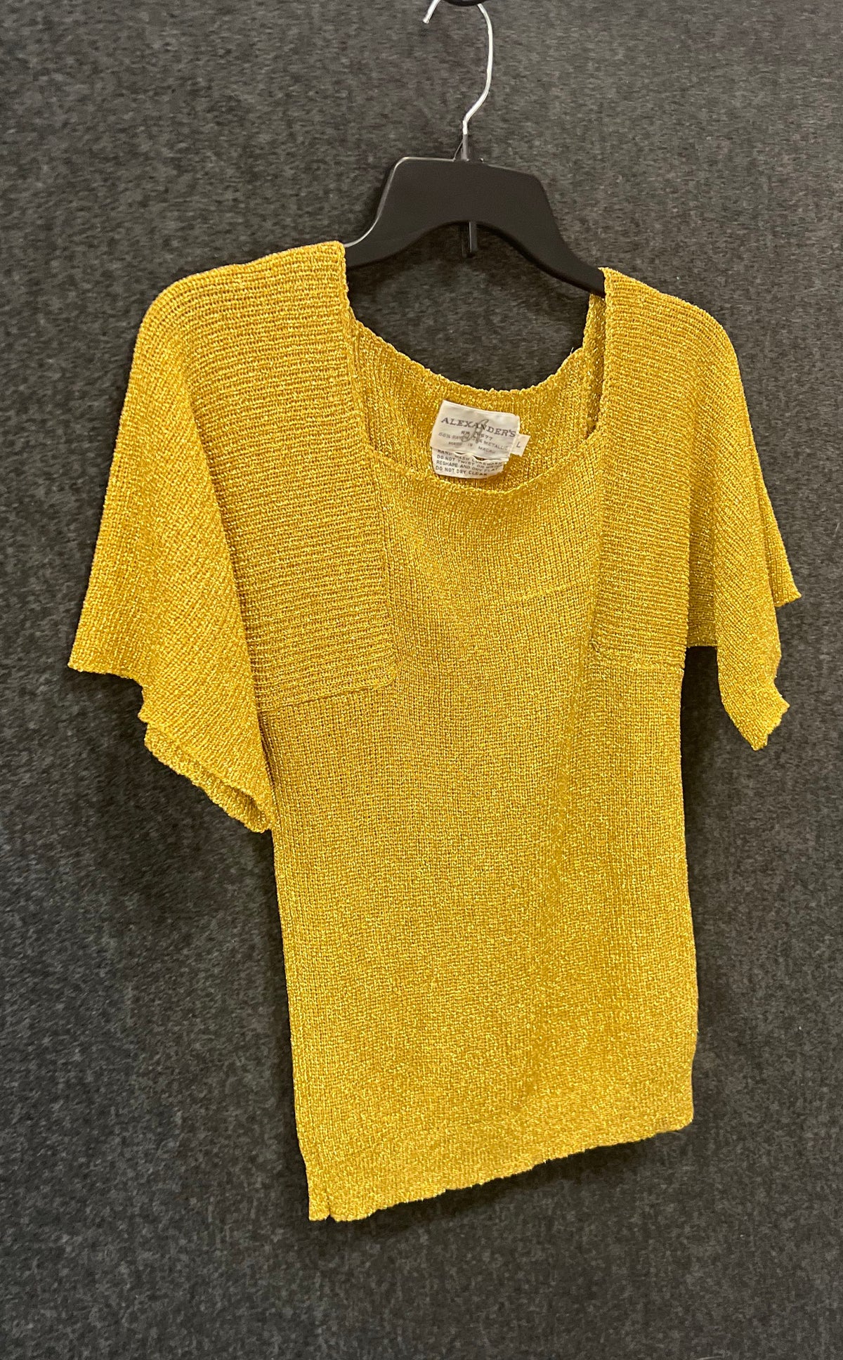 Alexander's Women's Vintage 90s Metallic Gold Knit Square Neck Top Sz L