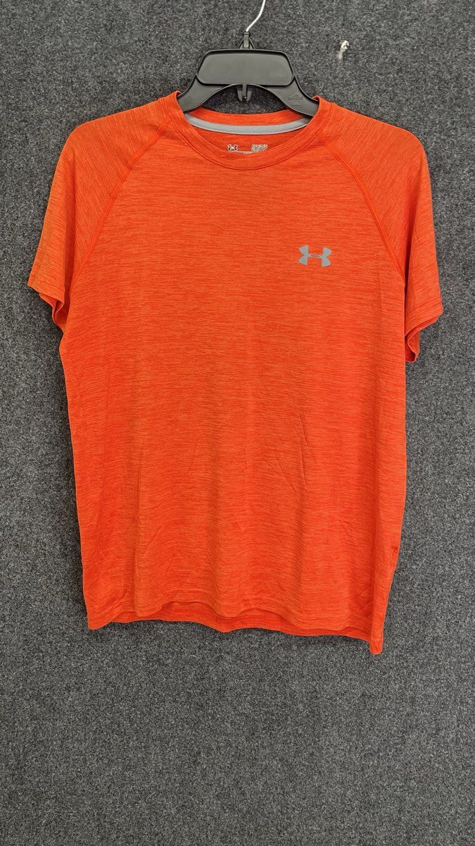 Under Armour Men's Tech Short Sleeve Shirt Orange Heather Gym Workout Loose Sz S