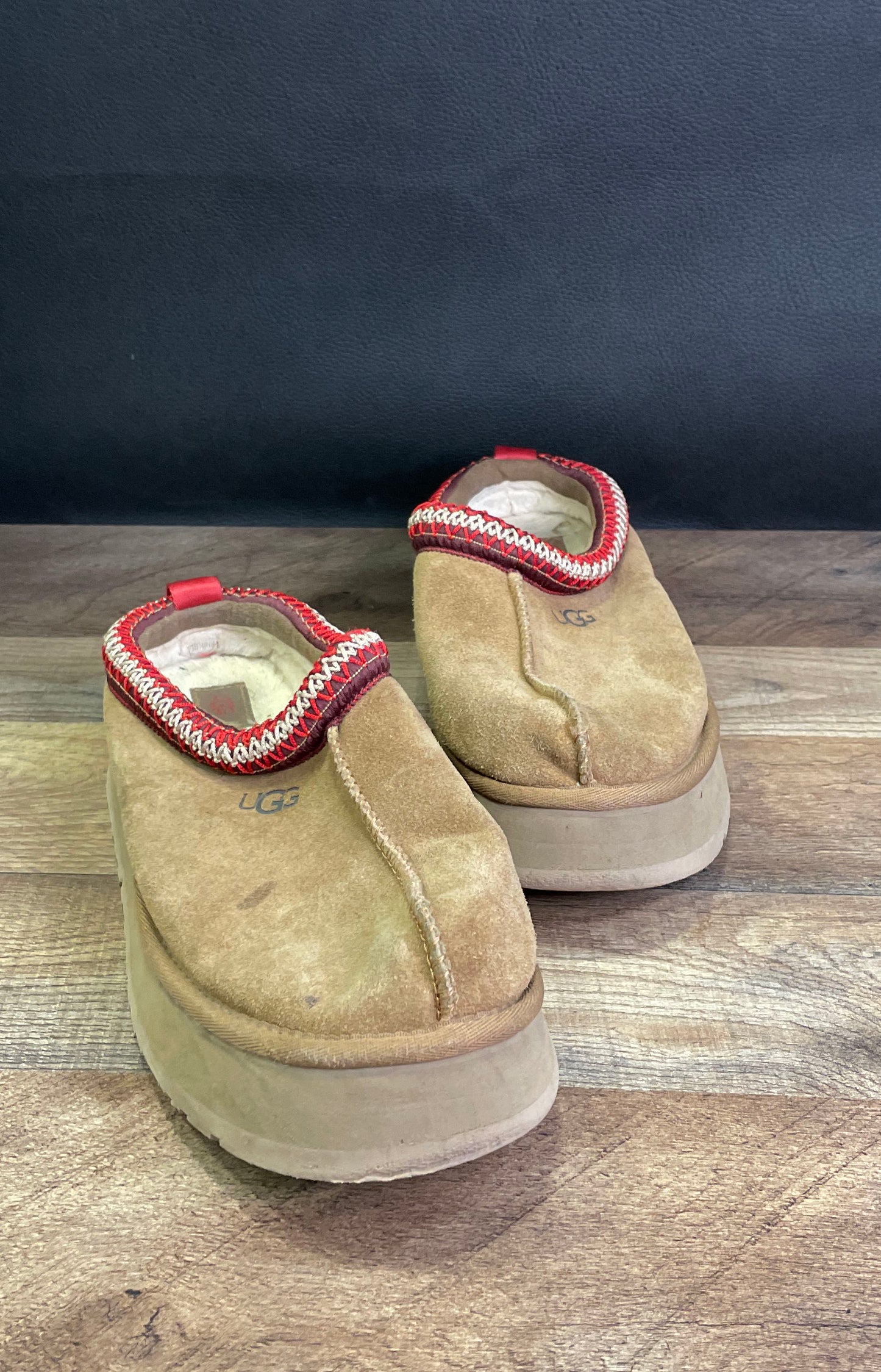 UGG Tazz Chestnut Suede Platform Slip-On Slipper Shoes Women's Size 10